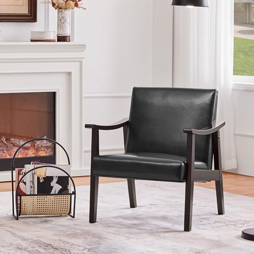 Yaheetech Fauteuil de Salon Noir with Accoudoirs Courbes pour Chambre et Salle de Séjour Ergonomique Cadre en Bois d’Hév