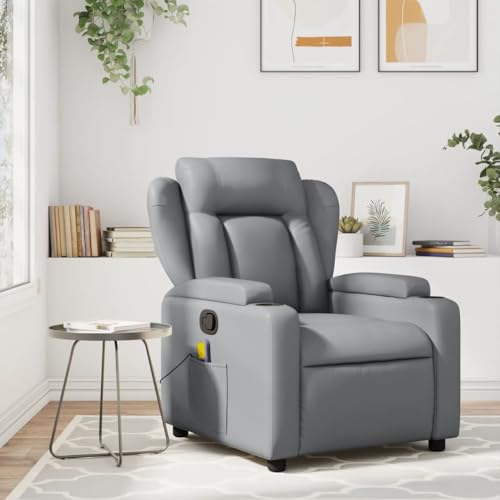 vidaXL Fauteuil Inclinable Moderne Gris Similicuir pour Salle de Séjouravec Porte-gobelets et Accoudoirs