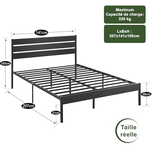 VECELO Sommier Plateforme 140x200 cm - Cadre de Lit en Bois Rustique Vintage avec Support à Lattes Métal Solide, Rangeme