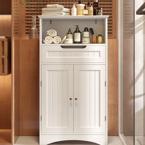 Bealife Armoire de rangement blanc pour salle de bain et salon, avec grand tiroir et étagères ajustables