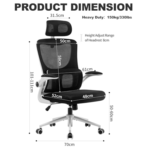 Chaise de bureau LIYURUI ergonomique pour travailleurs assis, hauteur et appui-tête réglables, support lombaire, chaise 