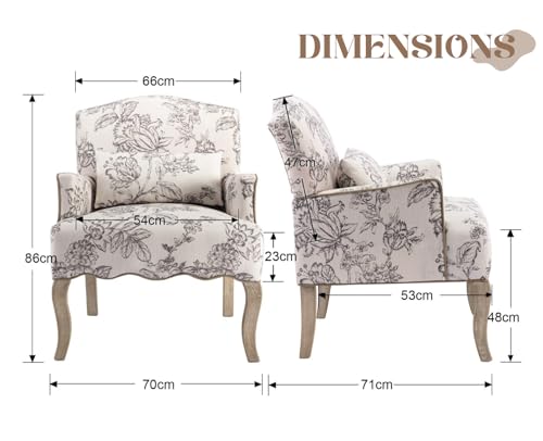 Chairus – Chaise Longue Rétro à Imprimé en Lin Rembourré pour Balcon et Salon (Chaise de Loisirs, Pieds en Bois, Beige)