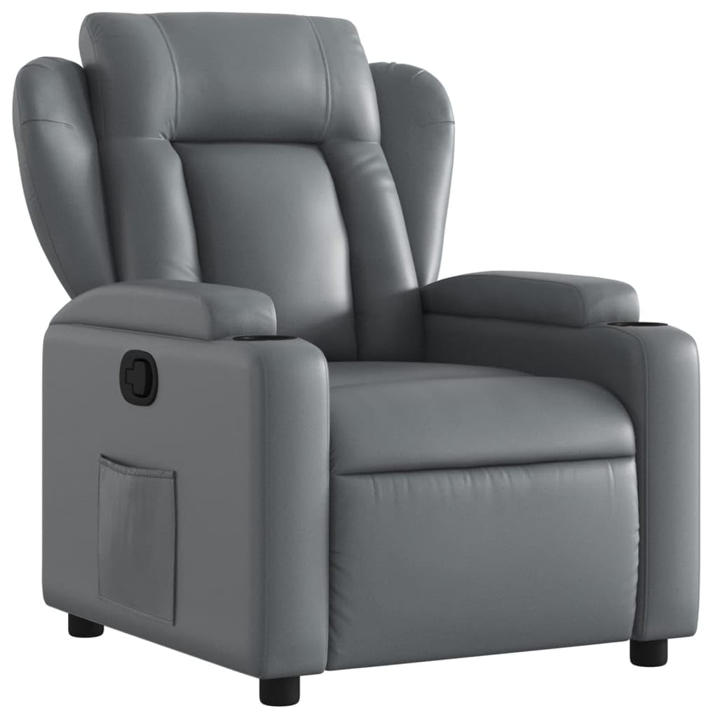 vidaXL Fauteuil Inclinable Moderne Gris Similicuir pour Salle de Séjouravec Porte-gobelets et Accoudoirs