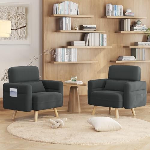 Fauteuil de Salon Yaheetech Gris Foncé Poches Latérales Dossier Ergonomique