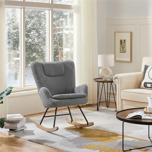 Yaheetech Fauteuil à Bascule en Tissu Bouclé Gris Foncé pour Allaitement et Salon de l'Appartement