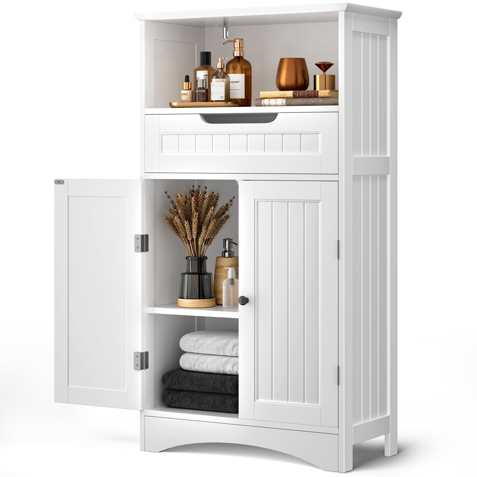 Bealife Armoire de rangement blanc pour salle de bain et salon, avec grand tiroir et étagères ajustables