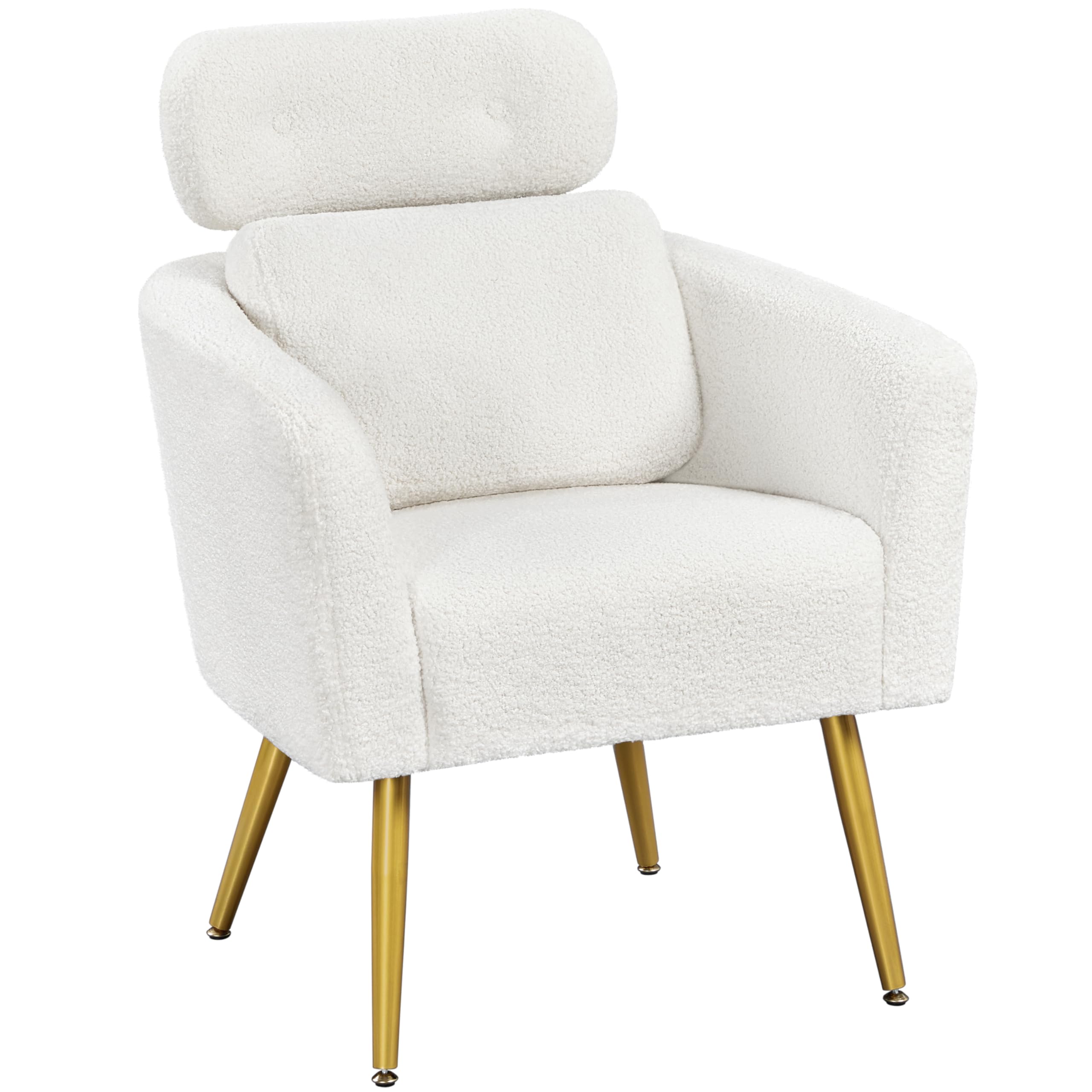 Yaheetech Fauteuil de Salon en Tissu Bouclette Blanc pour Bureau et Chambre avec Appui-tête Réglable et Coussin Lombaire
