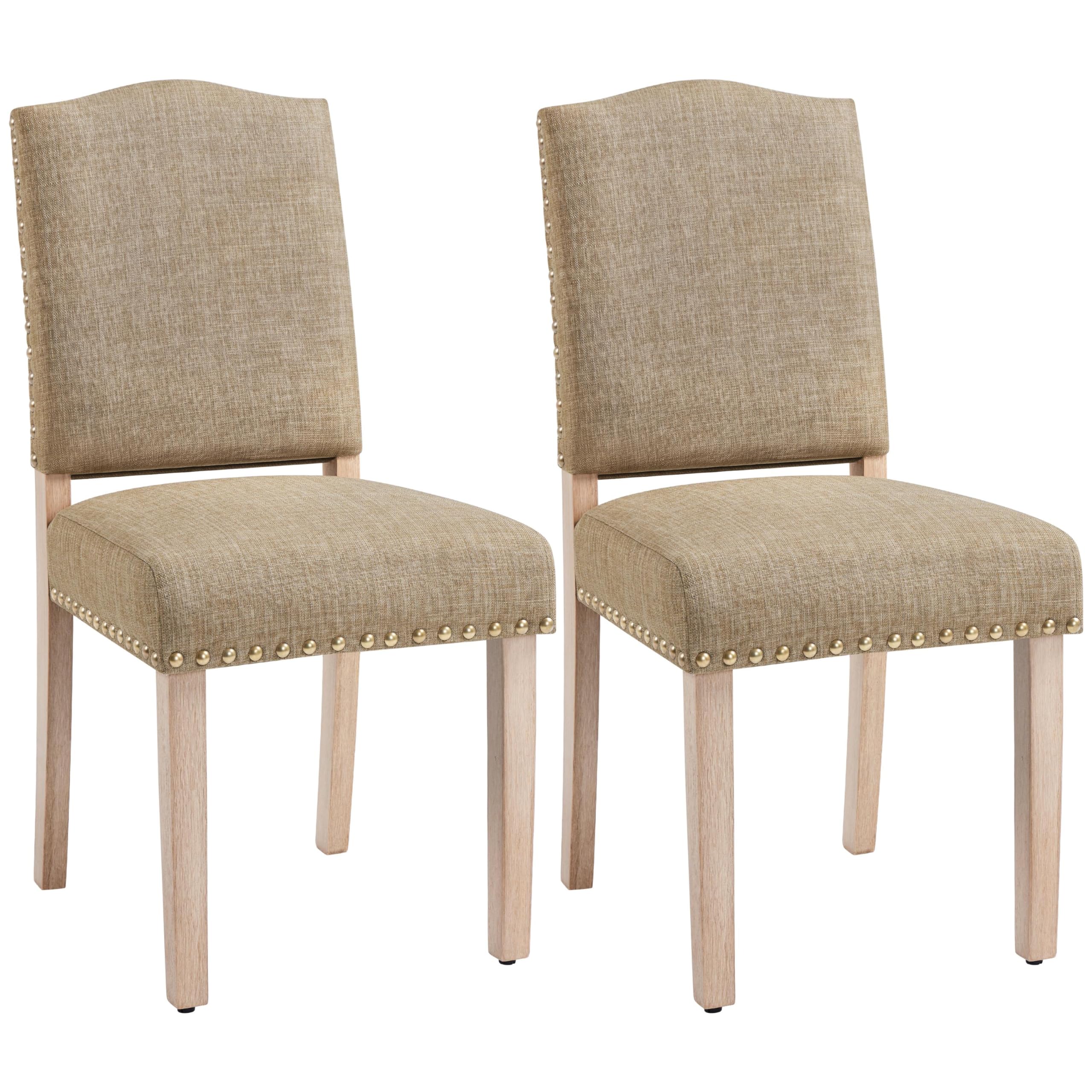 Yaheetech Lot de 2 Chaises de Salle à Manger Kaki Pieds en Bois Massif pour SalonDesign Classique avec Boutons Bronzés